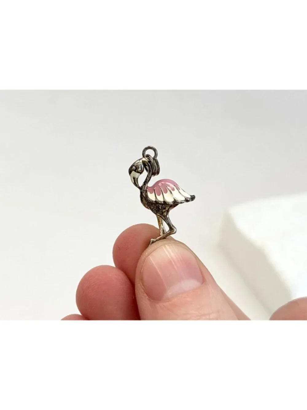 Flamingo Figural Enameled Tiny Sterling Silver Vintage 925 Pendant | Charm